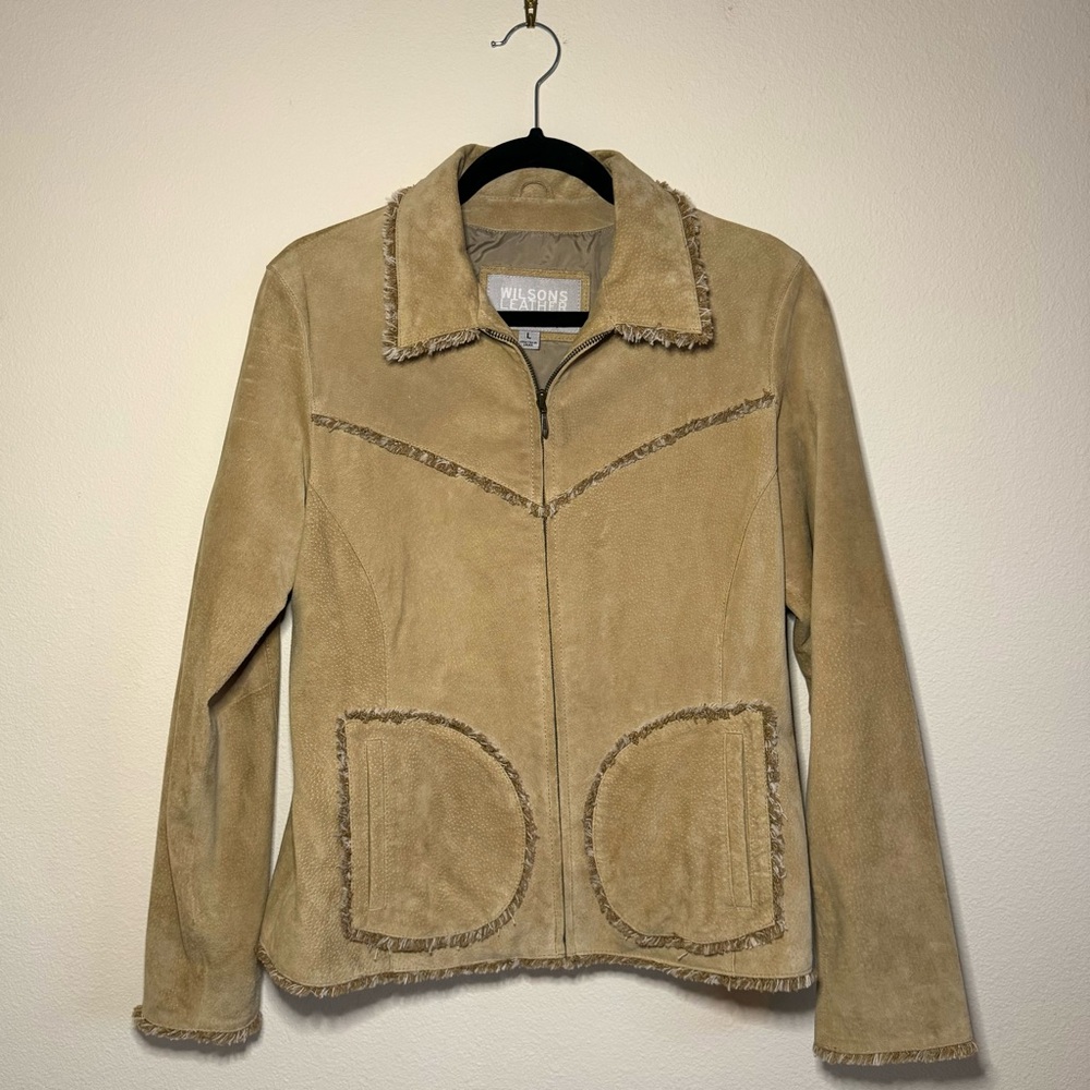 Wislons Leather Vintage Suede Fringe Zip-Up Jacket - Size L